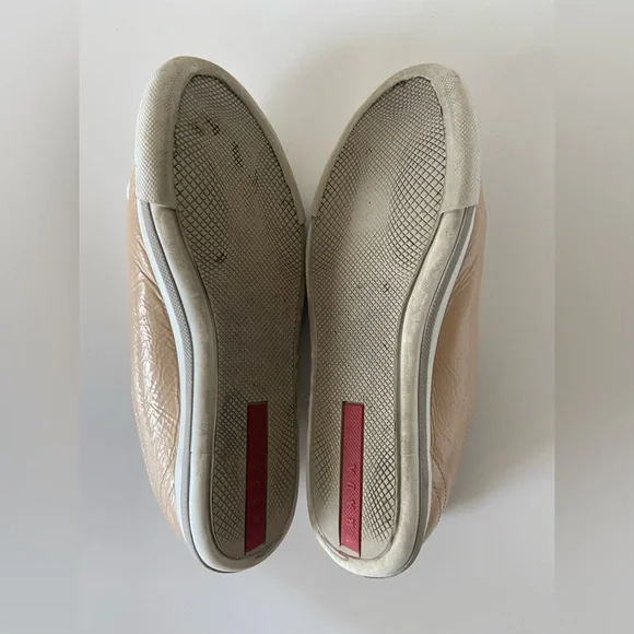 Prada Beige Nude Patent Leather Low top Sneakers - Picture 2 of 7